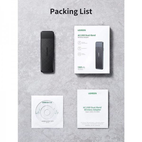 Ugreen USB WiFi adapter AC1300, 1300Mbps 802.11 Dual Band