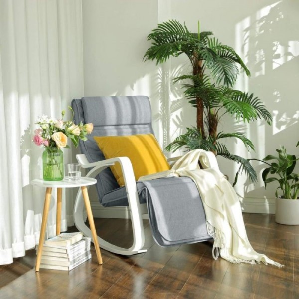 SONGMICS pomirjujoč leseni gugalni stol z nastavljivim podnožjem