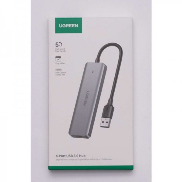 Ugreen USB Hub, USB 3.0, 4-portni srebrn - box