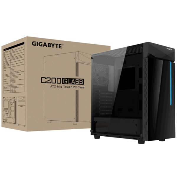 Gigabyte C200 GLASS ATX RGB osvetljeno ohišje, črno