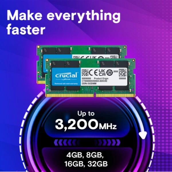 Crucial 32GB Kit (2x16GB) DDR4-3200 SODIMM PC4-25600 CL22, 1.2V Crucial 32GB Kit (2x16GB) DDR4-3200 SODIMM PC4-25600 CL22, 1.2V