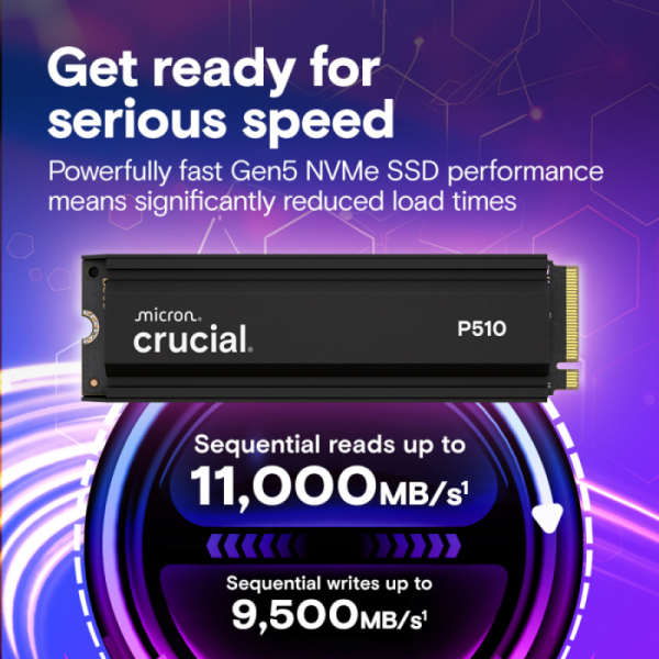 Crucial P510 2TB PCIe Gen5 NVMe 2280 M.2 SSD s hladilnikom Crucial P510 2TB PCIe Gen5 NVMe 2280 M.2 SSD s hladilnikom