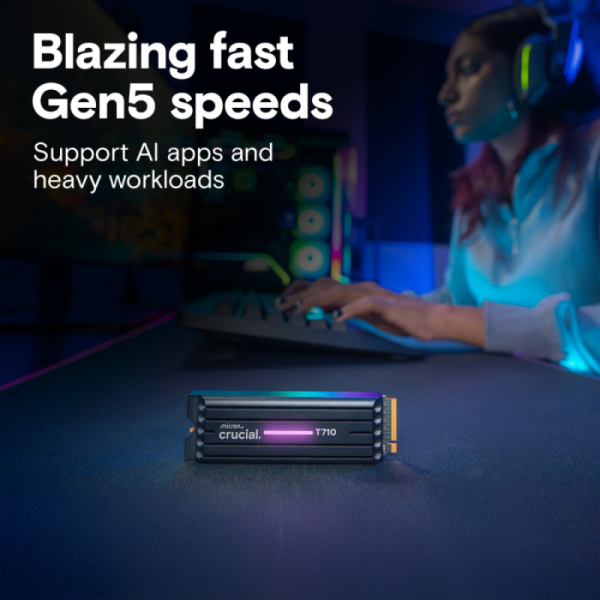 Crucial T710 2TB PCIe Gen5 NVMe 2280 M.2 SSD s hlajenjem