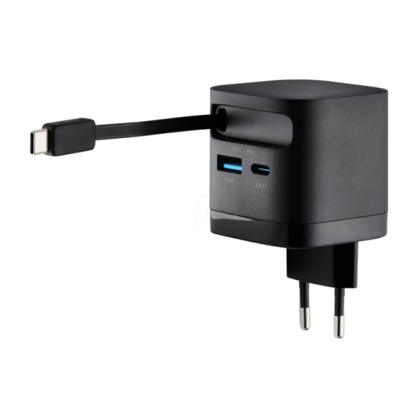 Intenso 65W GaN napajalnik z vgrajenim kablom USB-C, črn