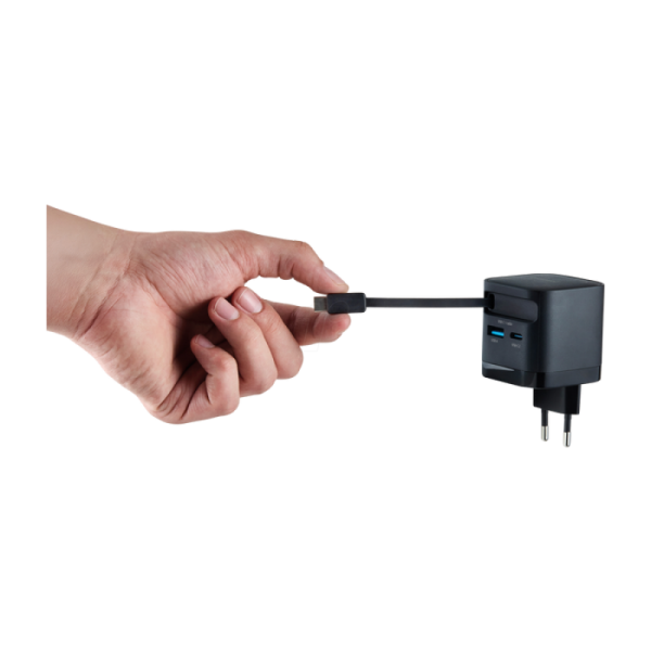 Intenso 65W GaN napajalnik z vgrajenim kablom USB-C, črn