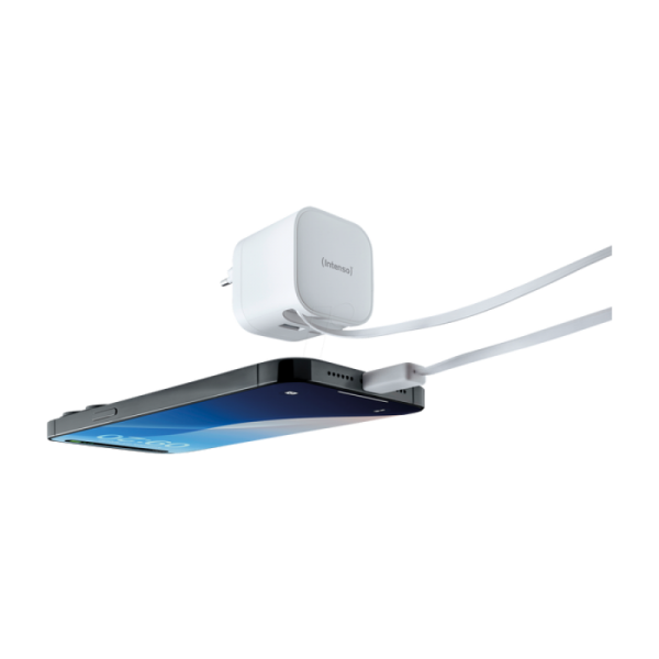 Intenso 65W GaN napajalnik z vgrajenim kablom USB-C, bel