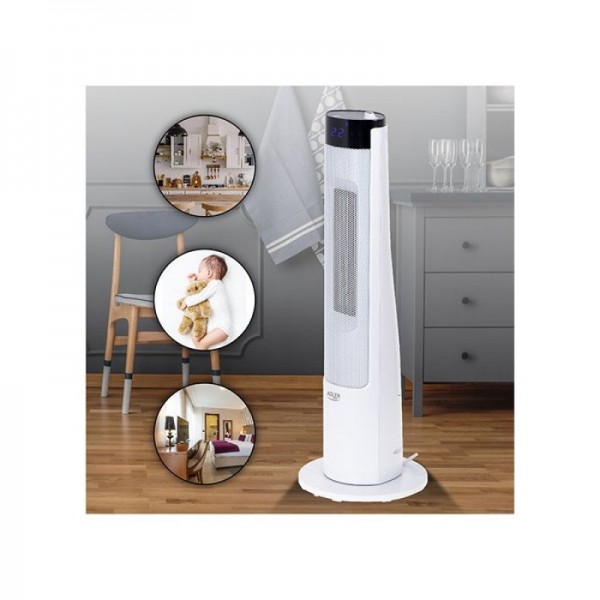 Adler keramični LCD kalorifer 2200W z vlažilcem, stolp, bel AD7730