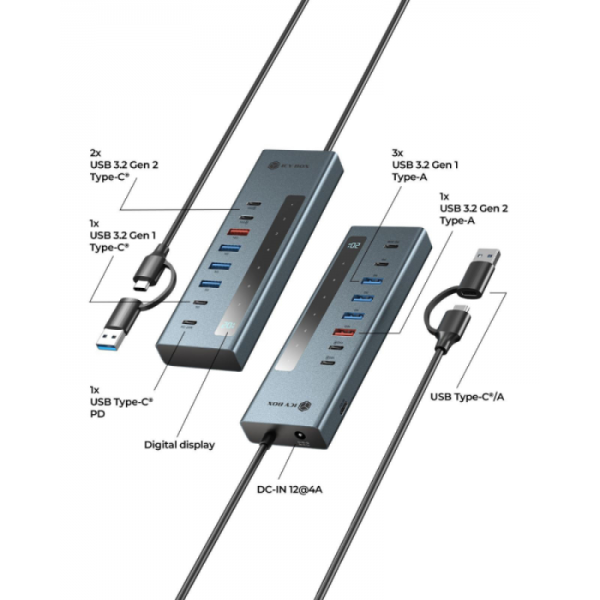 IcyBox IB-HUB1743-CPD 9-v-1 USB-C/A hub vmesnik z PD