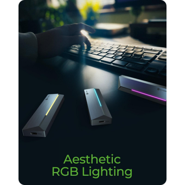 IcyBox IB-1826MCL-CU31 ohišje za M.2 NVMe/SATA SSD z vmesnikom USB-C 3.2 Gen 2 in RGB lučmi