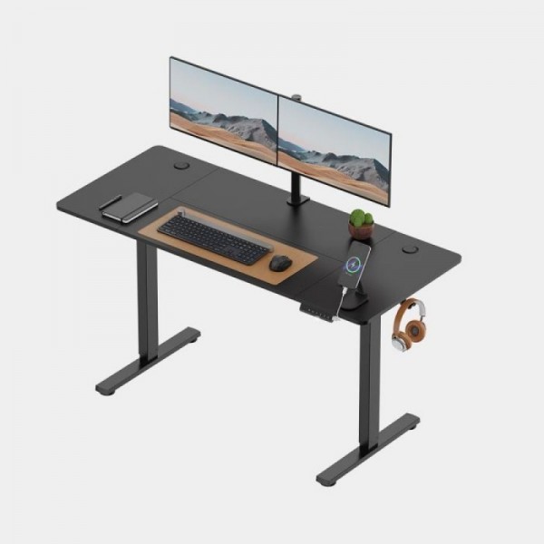 VonHaus Črna električno nastavljiva dvižna pisalna miza 140 × 60 cm z USB-C polnilnim priključkom