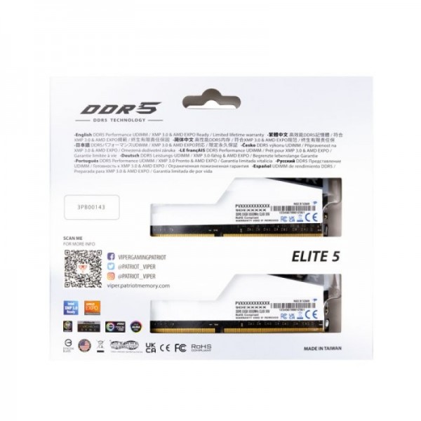 Patriot Viper Elite 5 RGB Kit 64GB (2x32GB) DDR5-6200 DIMM PC5-49600 CL42, 1.35V