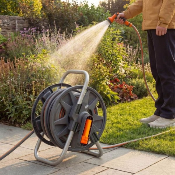 VonHaus stenski kolut za vrtno cev 25 m s pršilno pištolo VonHaus stenski kolut za vrtno cev 25 m s pršilno pištolo