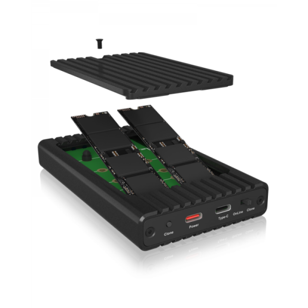 IcyBox IB-2817MCL-C31 ohišje za 2 NVME SSD-ja s USB-C in USB-A priključkom