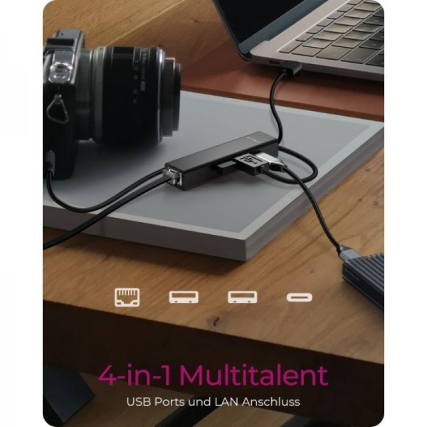 IcyBox IB-HUB1439-LAN 4 Port Hub z priključkom USB 3.2 Type-A ali Type-C