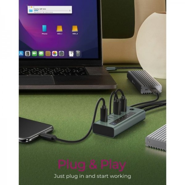 IcyBox IB-HUB1457-C31 7-portni hub vmesnik USB-C 3.2