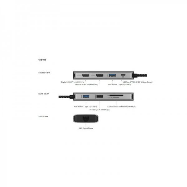 IcyBox IB-DK4012-CPD USB-C priklopna postaja 9v1 s Power Delivery 100W