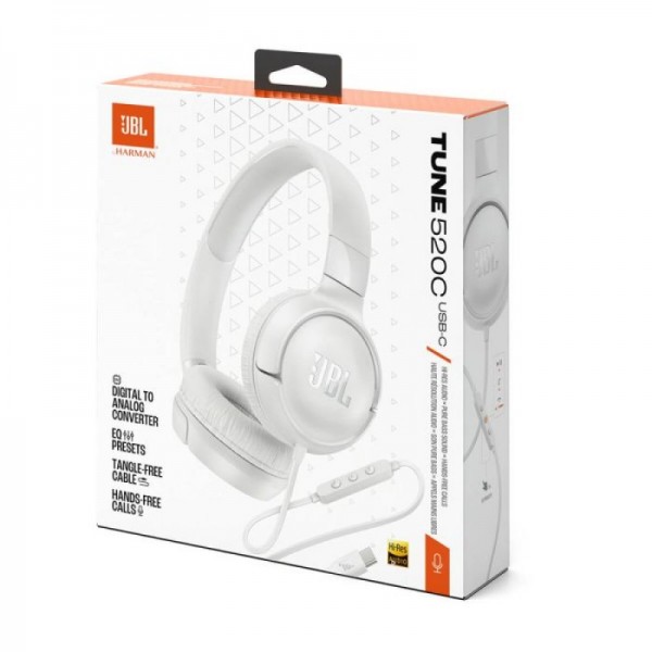 JBL Tune 520 USB-C žične slušalke, bele JBL Tune 520 USB-C žične slušalke, bele