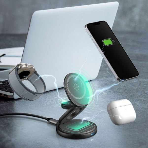 IcyBox IB-SH101-CH 3v1 brezžični magnetni polnilnik za telefone in ure