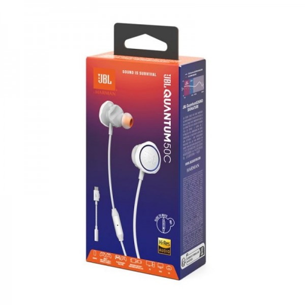 JBL Quantum 50C In-ear žične USB-C gaming slušalke, bele