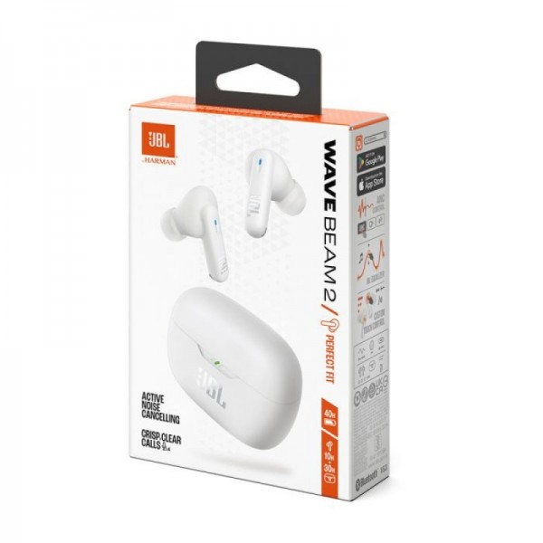 JBL Wave Beam 2 brezžične slušalke z mikrofonom, bele