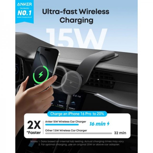 Anker Nano MagGo 15W brezžični avtopolnilec z nosilcem Anker Nano MagGo 15W brezžični avtopolnilec z nosilcem