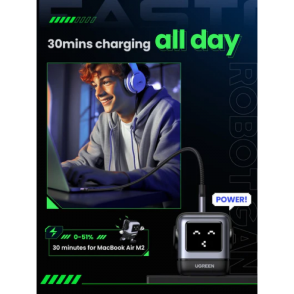 Ugreen Nexode Robot GaN 65W Polnilnik - Siva