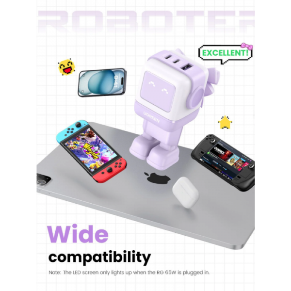 Ugreen Nexode Robot GaN 65W Polnilnik - Vijolična Ugreen Nexode Robot GaN 65W Polnilnik - Vijolična