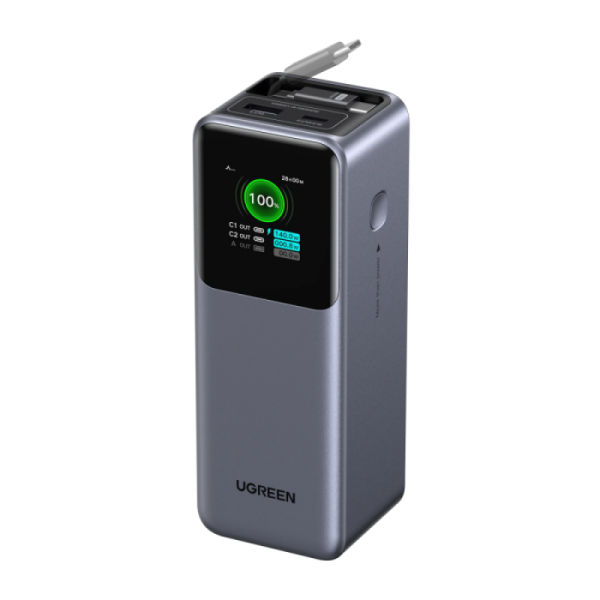 Ugreen prenosna polnilna baterija 20.000mAh, 165W s pametnim digitalnim zaslonom in vgrajenim kablom