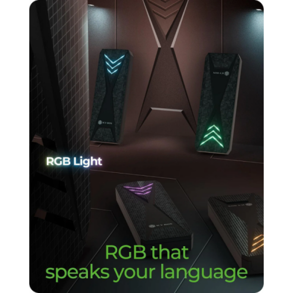 IcyBox E0019272 ohišje za M.2 NVMe SSD z vmesnikom USB-C 3.2 Gen 2 in RGB lučmi