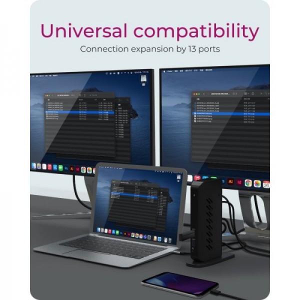 IcyBox IB-DK2252AC 12-in-1 USB-C/A priklopna postaja z DisplayLink