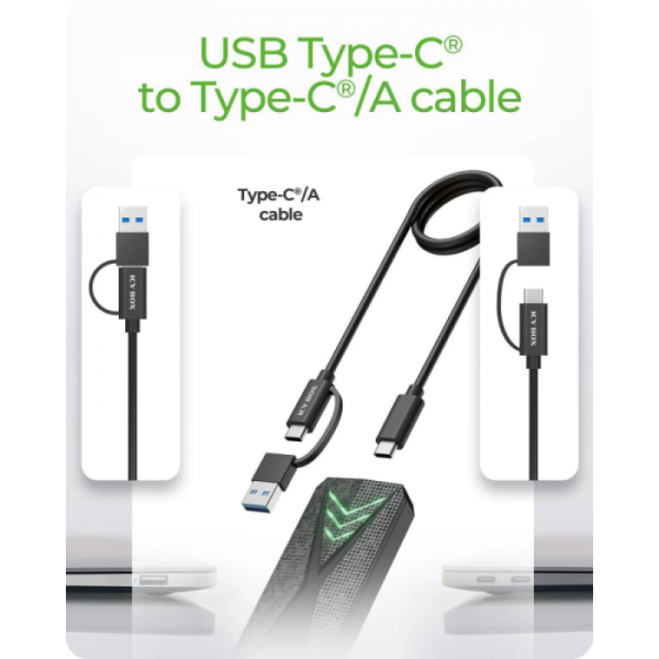 IcyBox E0019272 ohišje za M.2 NVMe SSD z vmesnikom USB-C 3.2 Gen 2 in RGB lučmi