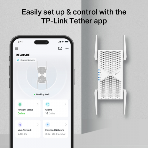 TP-LINK RE405BE BE6500 dvopasovni Wi-Fi 7 extender ojačevalnik signala TP-LINK RE405BE BE6500 dvopasovni Wi-Fi 7 extender ojačevalnik signala