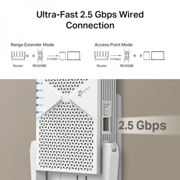TP-LINK RE405BE BE6500 dvopasovni Wi-Fi 7 extender ojačevalnik signala TP-LINK RE405BE BE6500 dvopasovni Wi-Fi 7 extender ojačevalnik signala