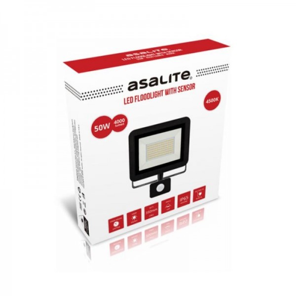 ASALITE LED reflektor 50W 4500K, 4000Lm + senzor