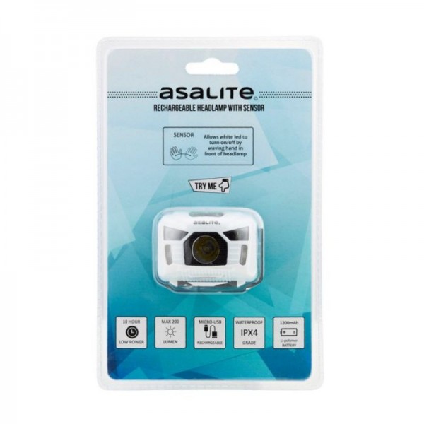 ASALITE naglavna LED svetilka 3W, polnilna, senzor, bela