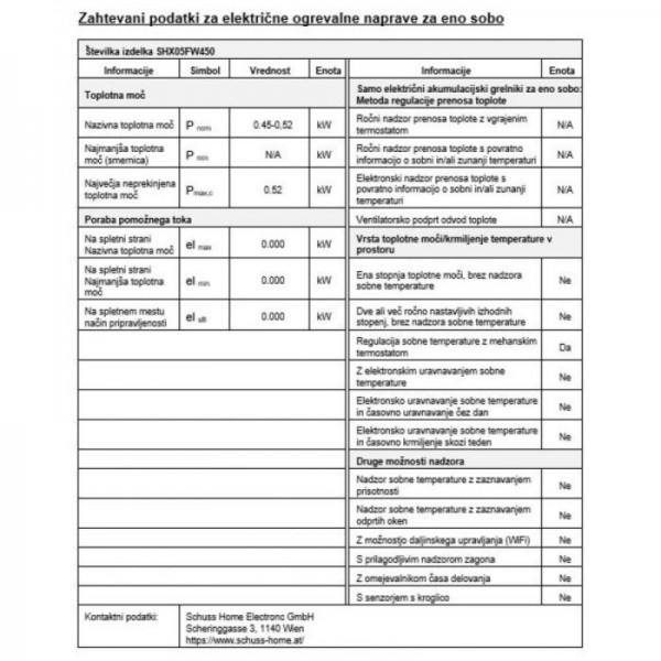 SHX Grelnik za zaščito pred zmrzaljo z nosilcem za steno SHX05FW450