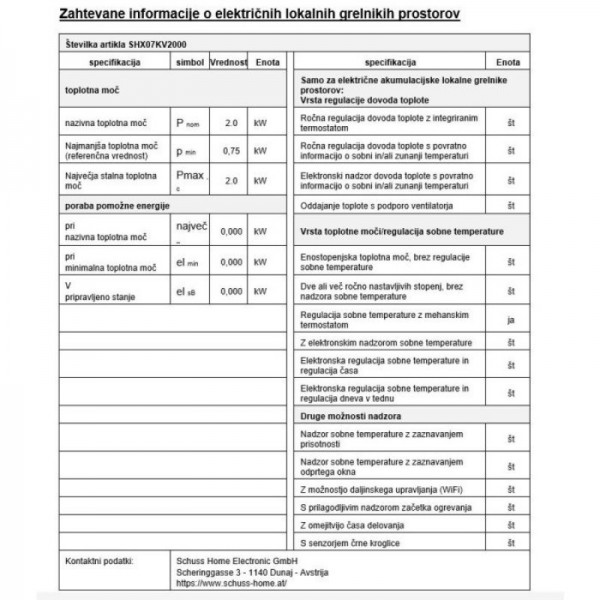 SHE konvektorski grelnik 2000W