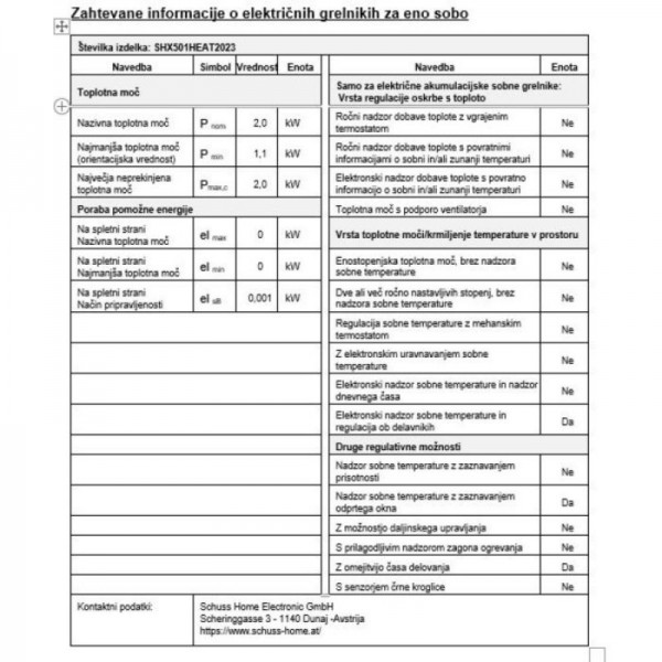 SHX PTC ventilatorski grelnik za montažo na steno 2000W
