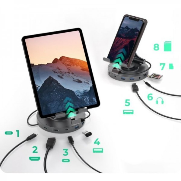 IcyBox IB-TH100-DK vrtljiv nosilec za tablico ali telefon z USB-C priključkom