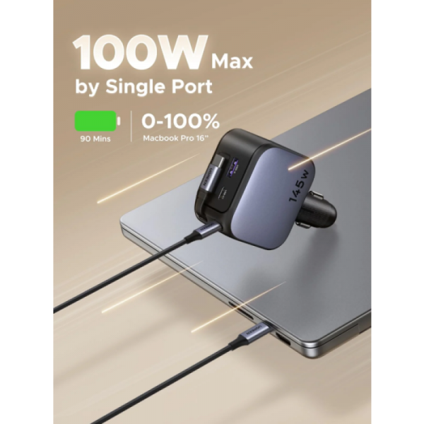 Ugreen 145W avtopolnilec z vgrajenim USB-C kablom