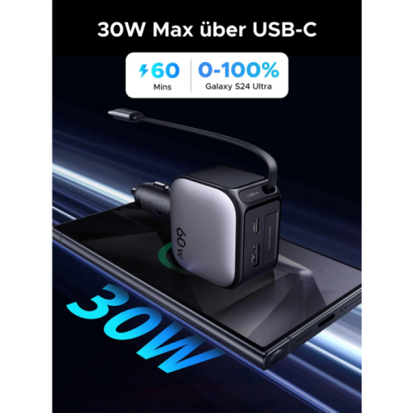 Ugreen 60W avtopolnilec z vgrajenim USB-C kablom Ugreen 60W avtopolnilec z vgrajenim USB-C kablom