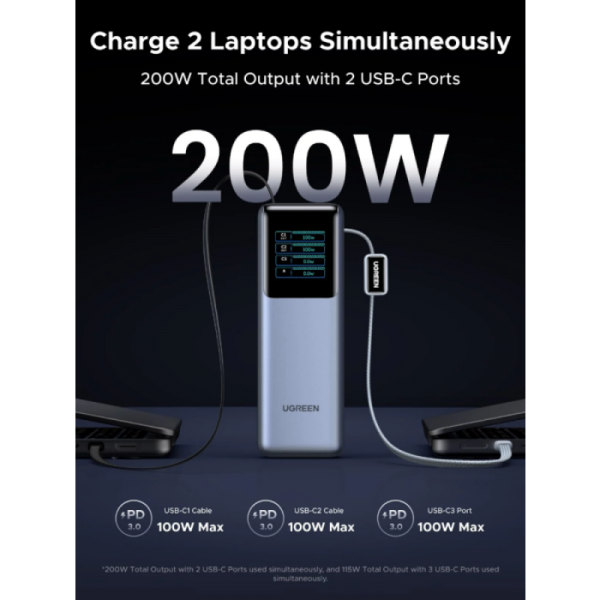 Ugreen prenosna polnilna baterija 25.000mAh, 200W s pametnim digitalnim zaslonom Ugreen prenosna polnilna baterija 25.000mAh, 200W s pametnim digitalnim zaslonom