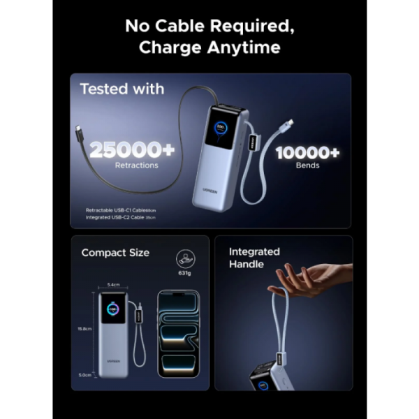 Ugreen prenosna polnilna baterija 25.000mAh, 200W s pametnim digitalnim zaslonom Ugreen prenosna polnilna baterija 25.000mAh, 200W s pametnim digitalnim zaslonom
