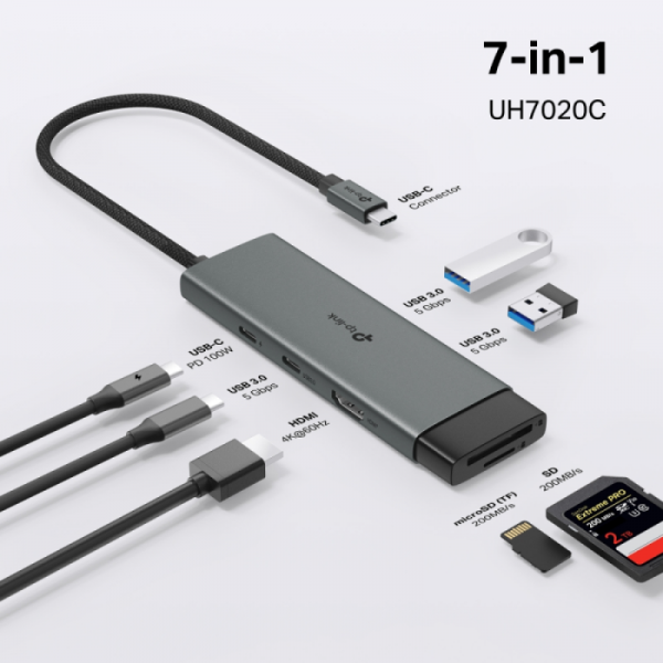 TP-LINK UH7020C 7-v-1 USB-C HUB priklopna postaja z 4K HDMI in 100 W Power Delivery TP-LINK UH7020C 7-v-1 USB-C HUB priklopna postaja z 4K HDMI in 100 W Power Delivery