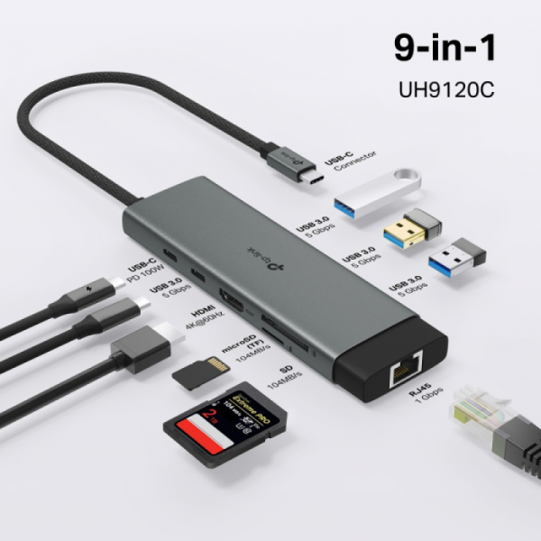 TP-LINK UH9120C 9-v-1 USB-C HUB priklopna postaja z 4K HDMI in 100 W Power Delivery