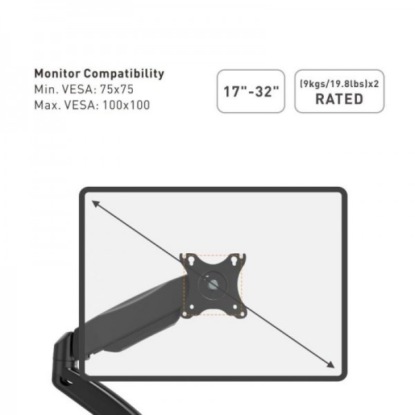 VonHaus enojni namizni nosilec do diagonale 27 plinska vzmet