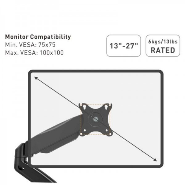 VonHaus enojni namizni nosilec do diagonale 27 plinska vzmet