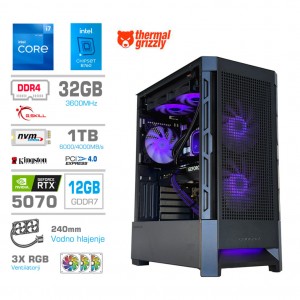 Računalnik MEGA MT S8 i7-12700K/RTX5070/32GB/1TB-4.0/750W/Brez OS/črna RGB + Estetski napajalni kabli [Vijolična / Črna]