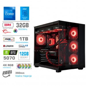 Računalnik MEGA MT S5 i7-12700K/RTX5070/32GB/1TB-4.0/750W/Brez OS/črna RGB + Estetski napajalni kabli [Rdeča / Črna)