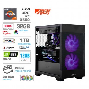 Računalnik MEGA MT S7X R7-5700X/RTX5070/32GB/1TB-4.0/750W/Brez OS/črna RGB + Estetski napajalni kabli [Vijolična / Črna]